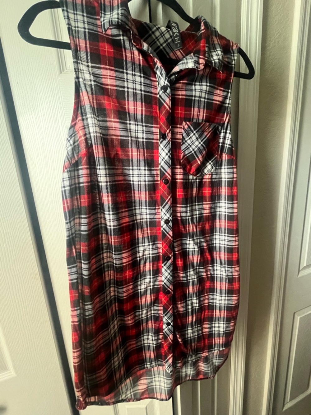 Women’s plaid button down tank top dress/ long top size Large